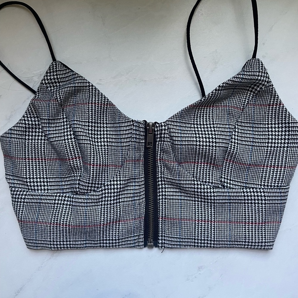 Gingham Checker Zipper Crop Top